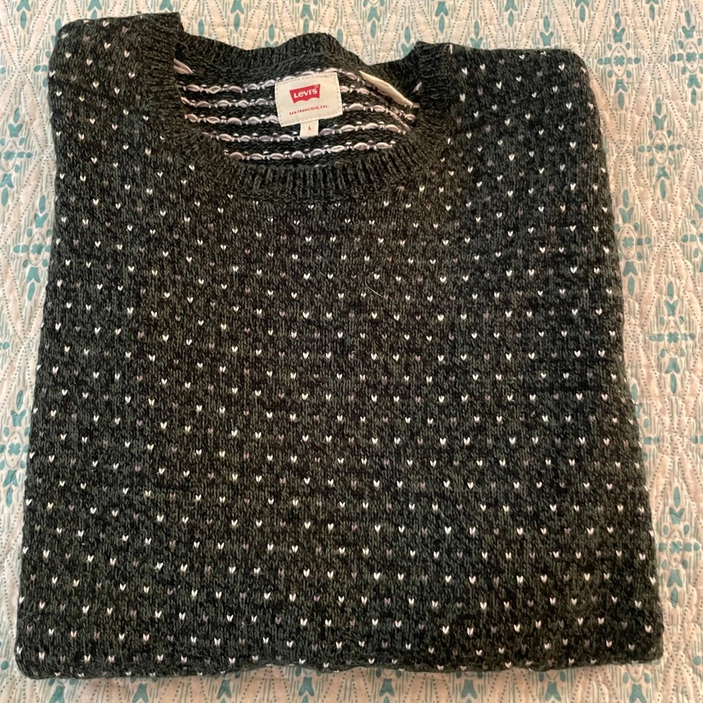 Levi’s Men’s Dark Green Fall Winter Detailed Polka Dot Sweater